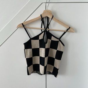 JR | Black and Cream Checkered Halter Top